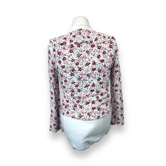 Rue 21 Women’s Long Sleeve Lace Up Front Floral V-Neck Cropped Ruffle Blouse - Picture 4 of 6